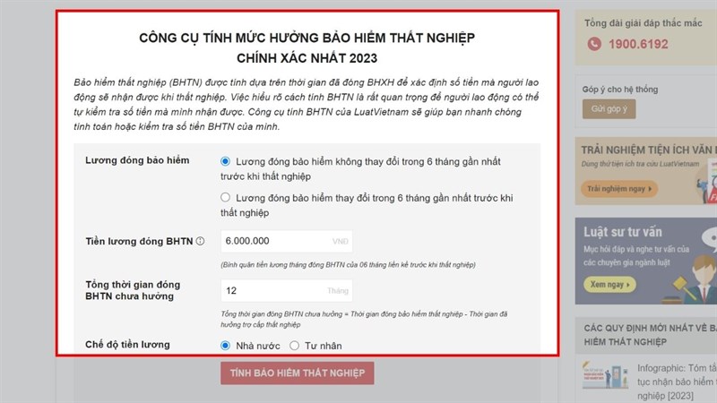 Cách tính bảo hiểm thất nghiệp online