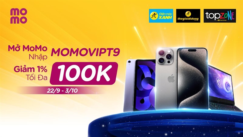 CTKM GIẢM GIÁ 1% TỐI ĐA 100K KHI THANH TOÁN MOMO TRÊN WEBSITE TGDĐ/ĐMX/TOPZONE