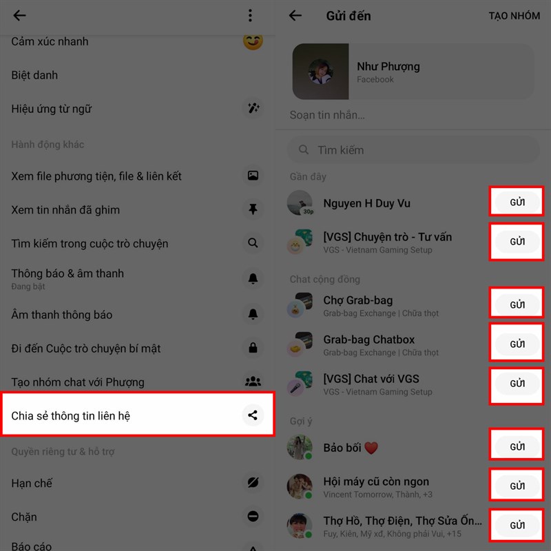 Cách chia sẻ thông tin Messenger của người khác