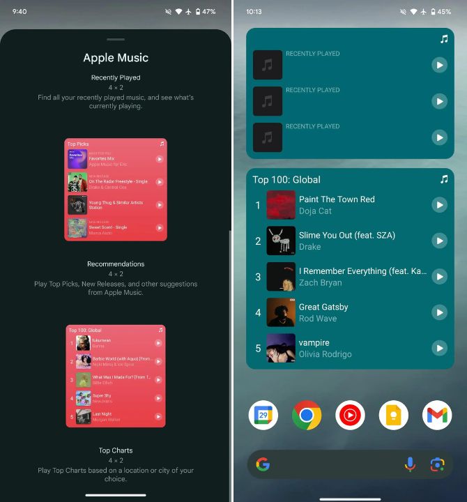 2 widget Recomendations và Top Charts hoàn toàn mới cho người dùng Android