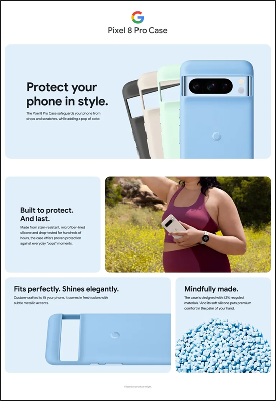 Bảng mô tả về thiết kế của ốp lưng được trang bị trên Pixel 8 Pro