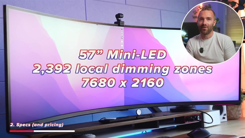 Ở mặt trước Odyssey Neo G9 sở hữu màn hình cong kích thước 57 inch với độ phân giải 7.680 x 2.160 pixels Ở mặt trước Odyssey Neo G9 sở hữu màn hình cong kích thước 57 inch với độ phân giải 7.680 x 2.160 pixels