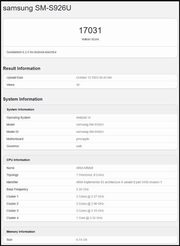 Điểm số Geekbench bị rò rỉ của Galaxy S24+ Điểm số Geekbench bị rò rỉ của Galaxy S24+