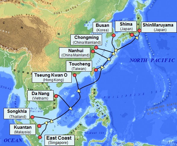 Tuyến cáp quang biển quốc tế Asia Pacific Gateway (Ảnh: NEC Coporation) Tuyến cáp quang biển quốc tế Asia Pacific Gateway (Ảnh: NEC Coporation)