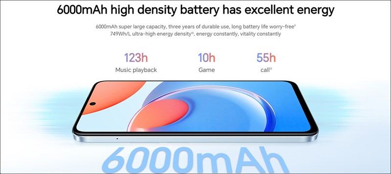 Honor Play 8T được trang bị viên pin dung lượng 6.000 mAh