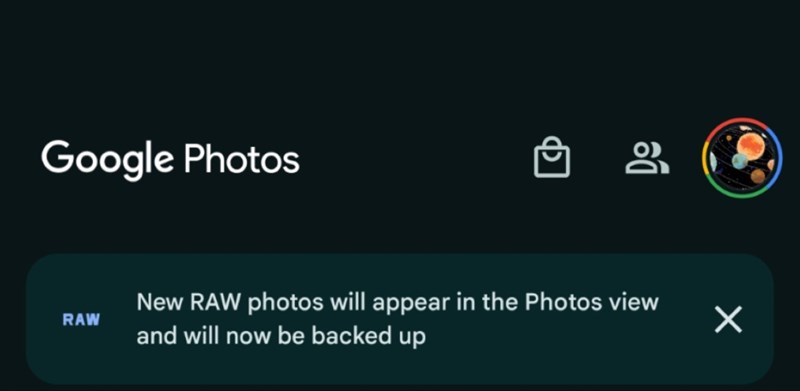 Thông báo về việc sao lưu ảnh RAW trên Google Photos