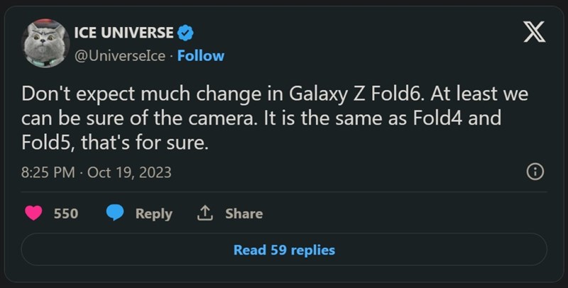 Theo leaker có uy tín Ice Universe, Galaxy Z Fold6 sẽ không có nâng cấp camera