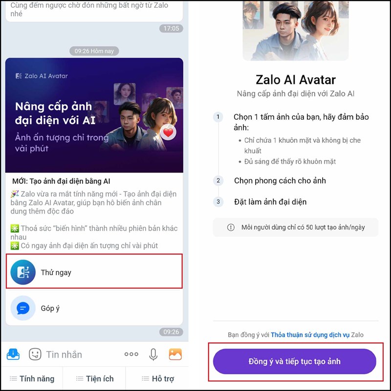 Cách tạo ảnh đại diện bằng Zalo AI