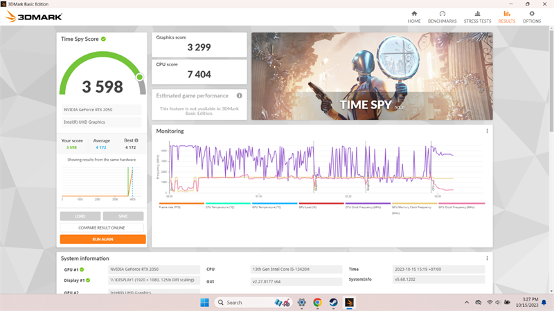 Điểm 3Dmark trên Acer Aspire 5 Gaming A515.