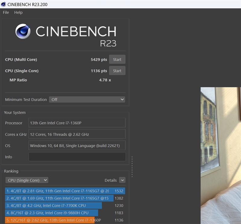 Điểm Cinebench R23 của Dell Inspiron 14 5430