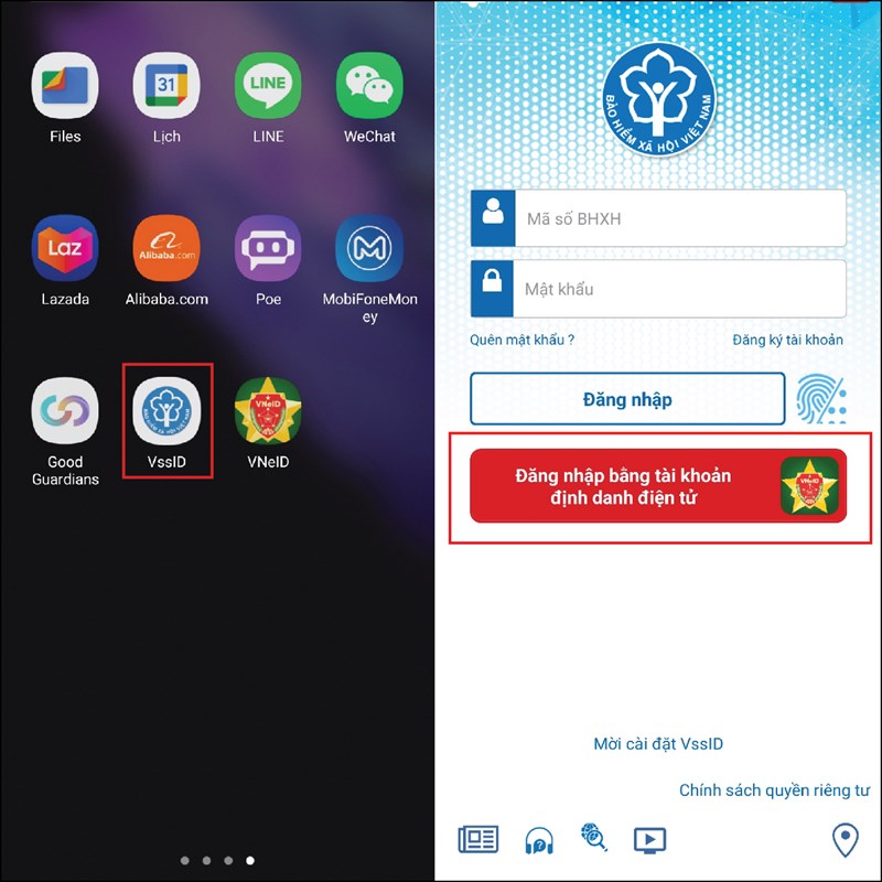 Cách đăng nhập VssID bằng tài khoản VNeID