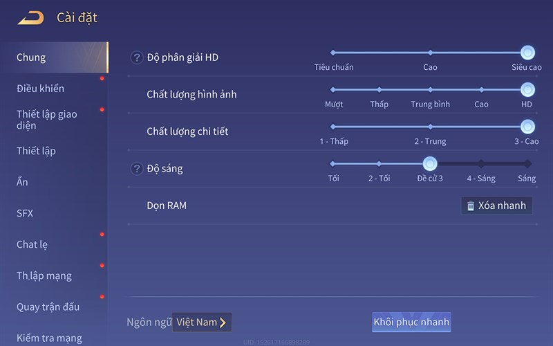Thiết lập đồ họa Liên Quân Mobile mình đặt trên Xiaomi Pad 6 Thiết lập đồ họa Liên Quân Mobile mình đặt trên Xiaomi Pad 6