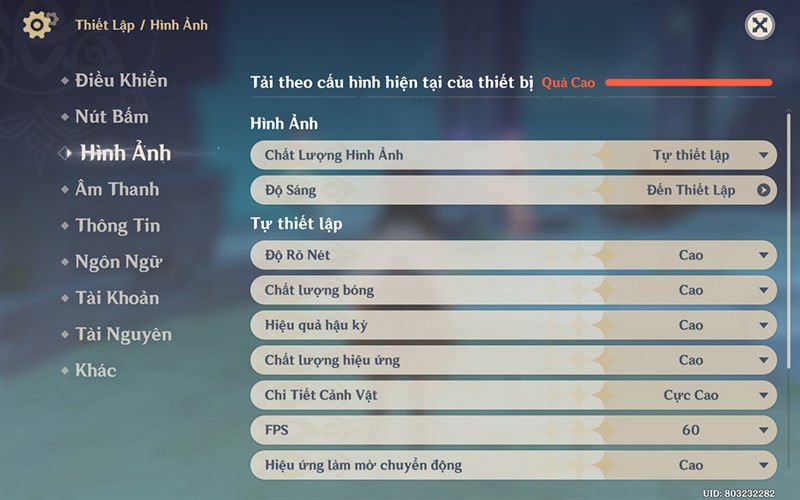 Thiết lập đồ họa Genshin Impact mình đặt trên Xiaomi Pad 6 Thiết lập đồ họa Genshin Impact mình đặt trên Xiaomi Pad 6