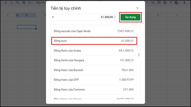 Cách chèn biểu tượng Euro trong Google Sheets