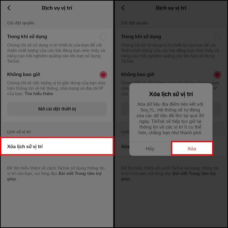Cách xóa dữ liệu vị trí trên TikTok