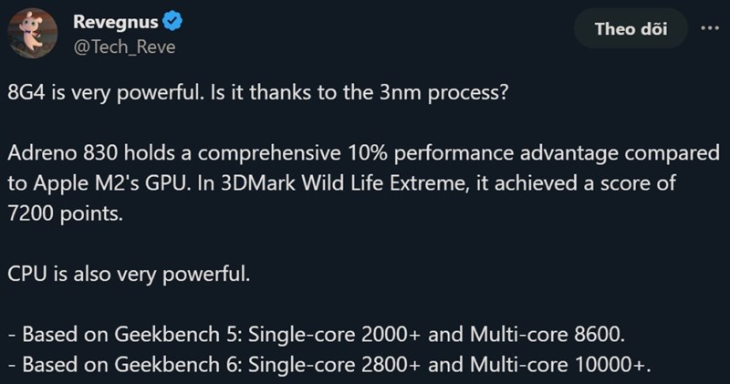 Khả năng xử lý đồ họa của Snapdragon 8 Gen 4 có thể mạnh hơn cả Apple M2?
