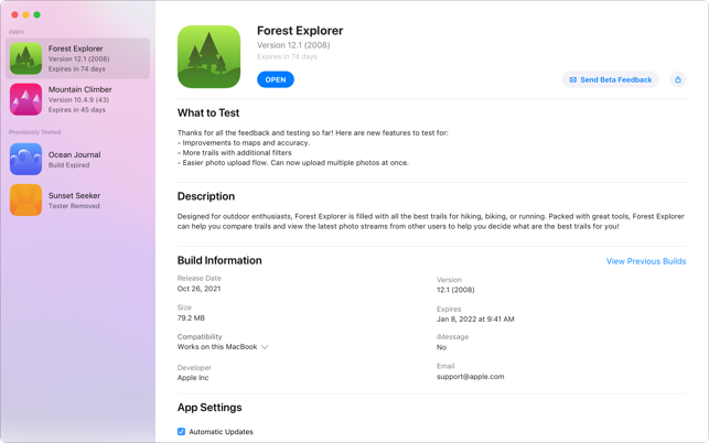 Screenshots TestFlight - Ứng dụng cập nhật, sử dụng trước ứng dụng trên app store