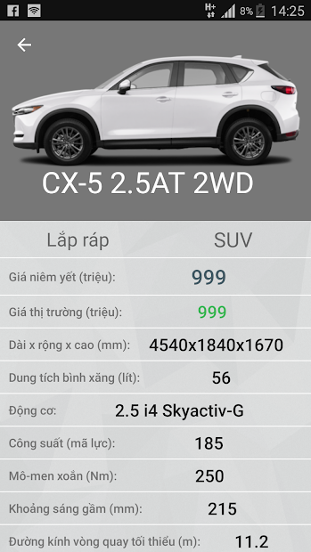 Screenshots Bảng giá xe ô tô: Cập giá các dòng xe ô tô mới nhất