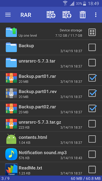 Screenshots RAR - Trình tạo file nén, giải nén cho Android