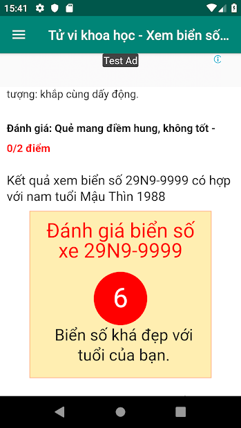 Screenshots Ứng dụng Tử vi khoa học - Xem biển số xe phong thủy, ý nghĩa biển số xe