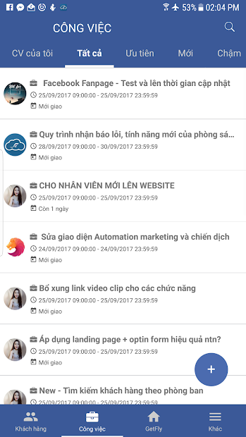 Screenshots GetFly CRM: Quản lý nhân viên và chăm sóc khách hàng