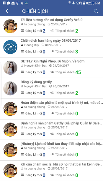 Screenshots GetFly CRM: Quản lý nhân viên và chăm sóc khách hàng