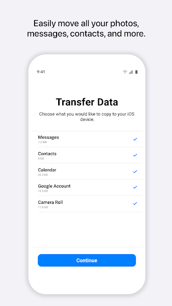 Screenshots Move to iOS: Chuyển dữ liệu, hình ảnh, danh bạ từ Android sang iOS