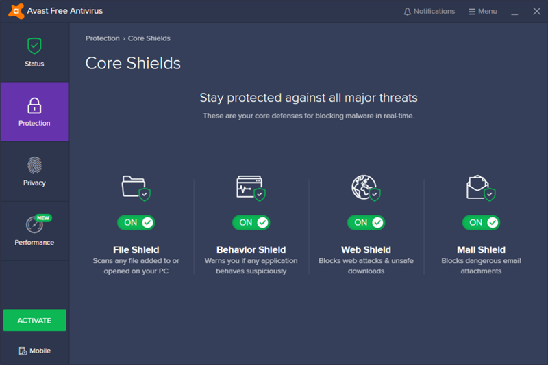 Screenshots Avast Antivirus 2021 – Khóa ứng dụng, Quét virus