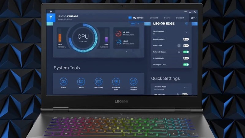 Screenshots Lenovo Vantage for Gaming: Tối ưu và cá nhân hóa cài đặt chơi game