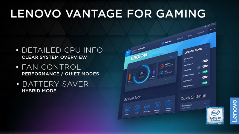 Screenshots Lenovo Vantage for Gaming: Tối ưu và cá nhân hóa cài đặt chơi game