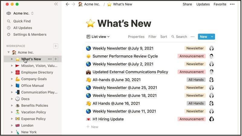 Screenshots Notion - Ứng dụng ghi chú và quản lý công việc thông minh