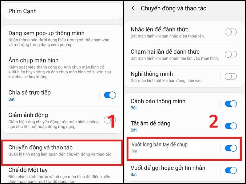 Chọn Chuyển động và cử chỉ Chọn Chuyển động và cử chỉ