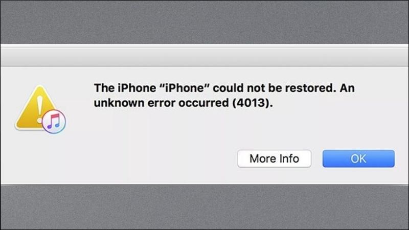 Màn hình chính của thiết bị sẽ hiển thị thông báo: “iPhone Error 4013”