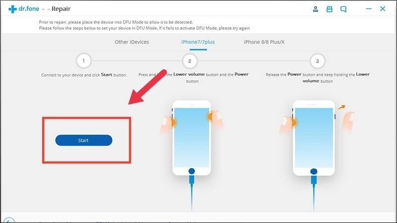 Nhấn chọn Start để làm theo hướng dẫn của Dr. Fone 
