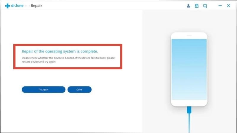 Chờ đến khi xuất hiện thông báo “Repair of the operating system is complete”
