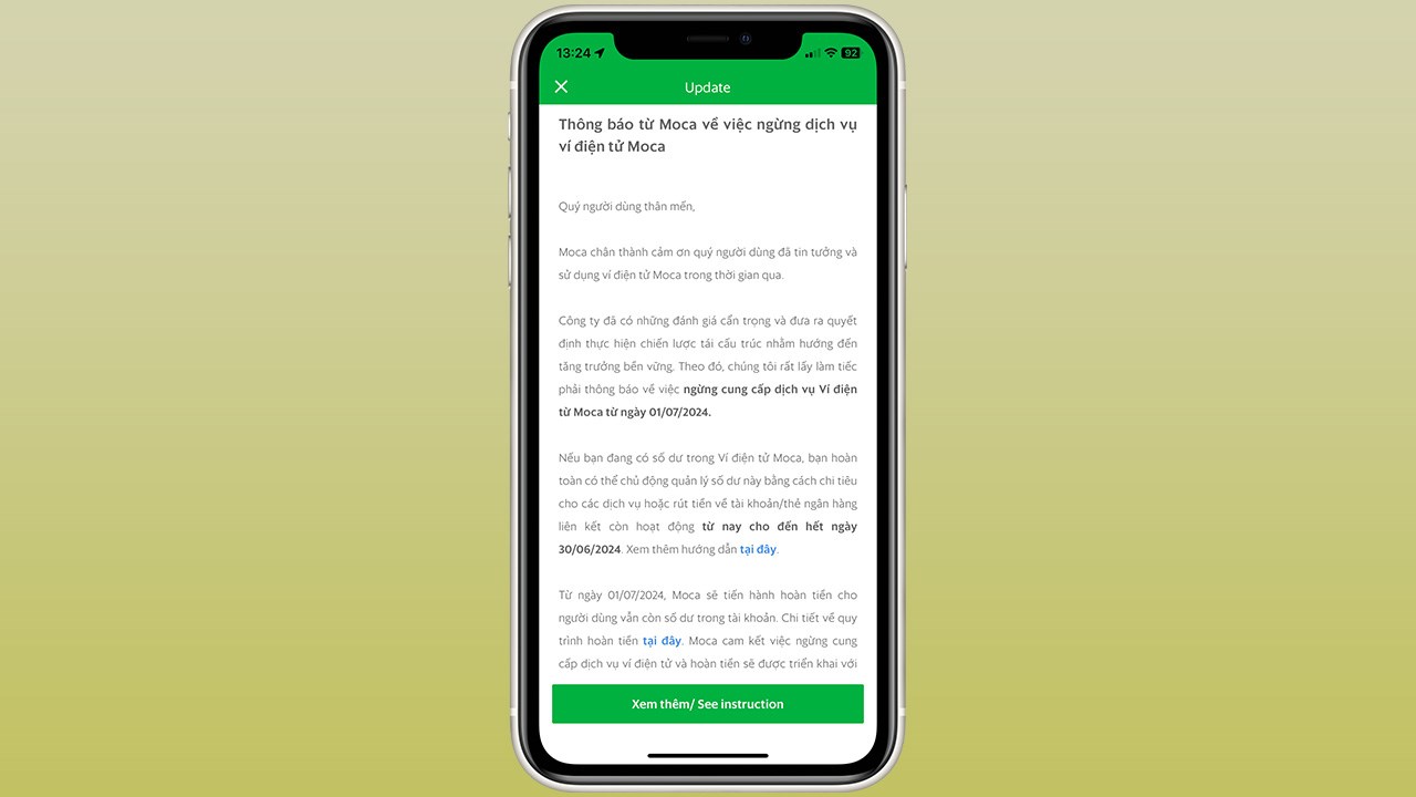Thông báo chính thức của Grab về việc ngừng cung cấp dịch vụ ví điện tử Moca Thông báo chính thức của Grab về việc ngừng cung cấp dịch vụ ví điện tử Moca