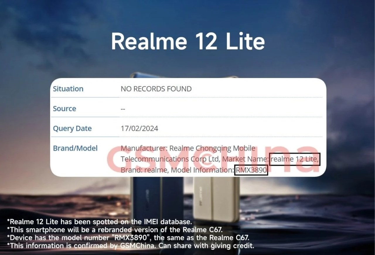 Thông tin về realme 12 Lite cho GSMChina cung cấp Thông tin về realme 12 Lite cho GSMChina cung cấp