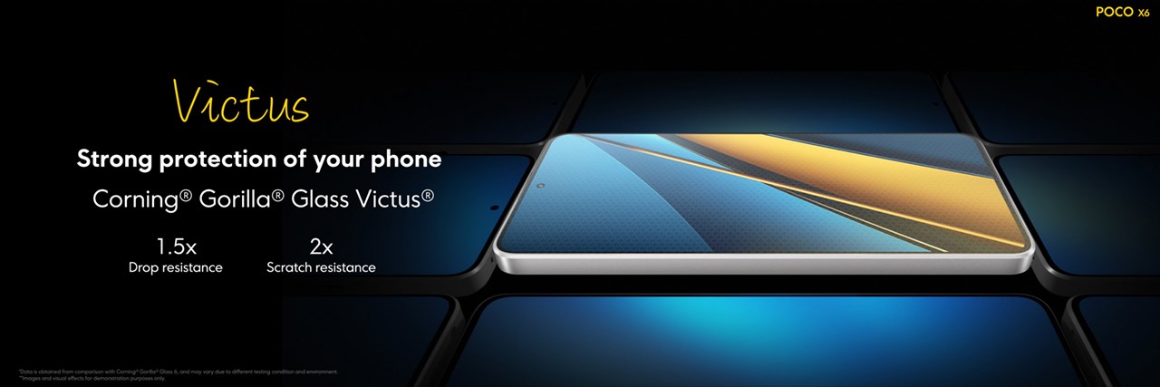 Màn hình POCO X6 series được bảo vệ chắc chắn bởi kính Gorilla Glass Victus Màn hình POCO X6 series được bảo vệ chắc chắn bởi kính Gorilla Glass Victus