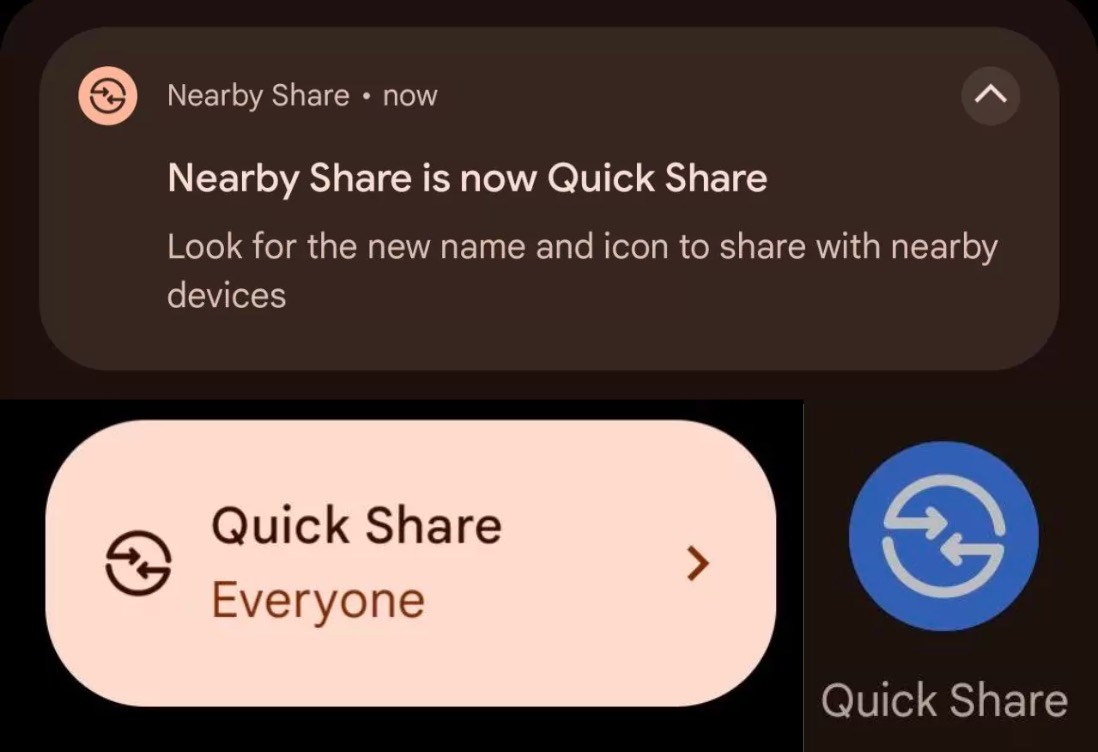 Các biểu tượng và thông báo cũng hiển thị dưới cái tên Quick Share