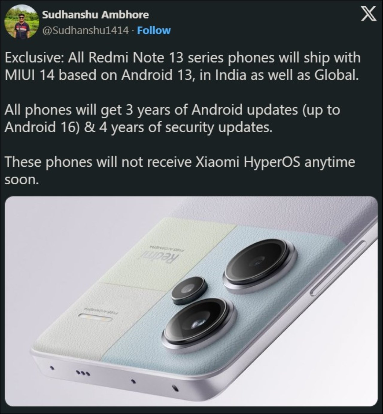 Sudhanshu Ambhore cho biết tất cả các thiết bị Note 13 sắp ra mắt sẽ được cài đặt sẵn Android 13
