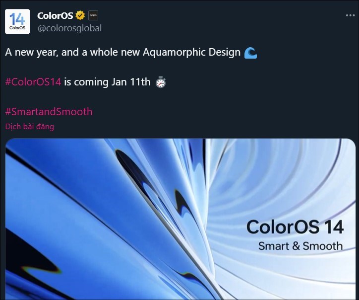 Bài đăng tiết lộ ColorOS 14 sắp ra mắt do OPPO đăng tải Bài đăng tiết lộ ColorOS 14 sắp ra mắt do OPPO đăng tải