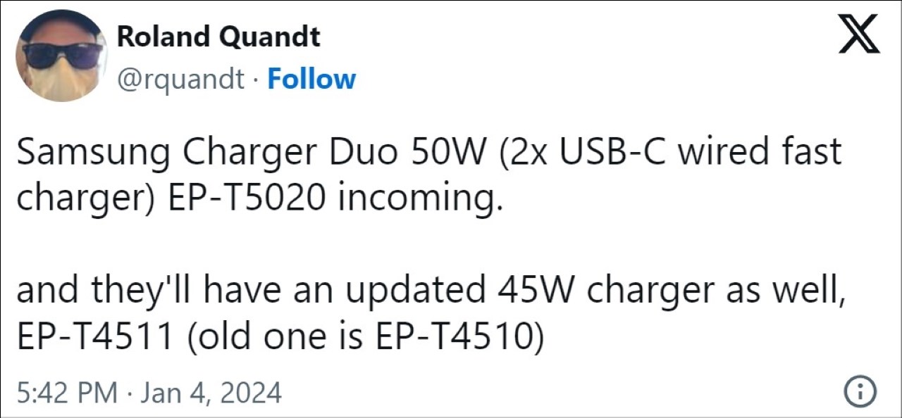 Nhà báo Roland Quandt chia sẻ trên X về hai bộ sạc mới của Samsung Nhà báo Roland Quandt chia sẻ trên X về hai bộ sạc mới của Samsung