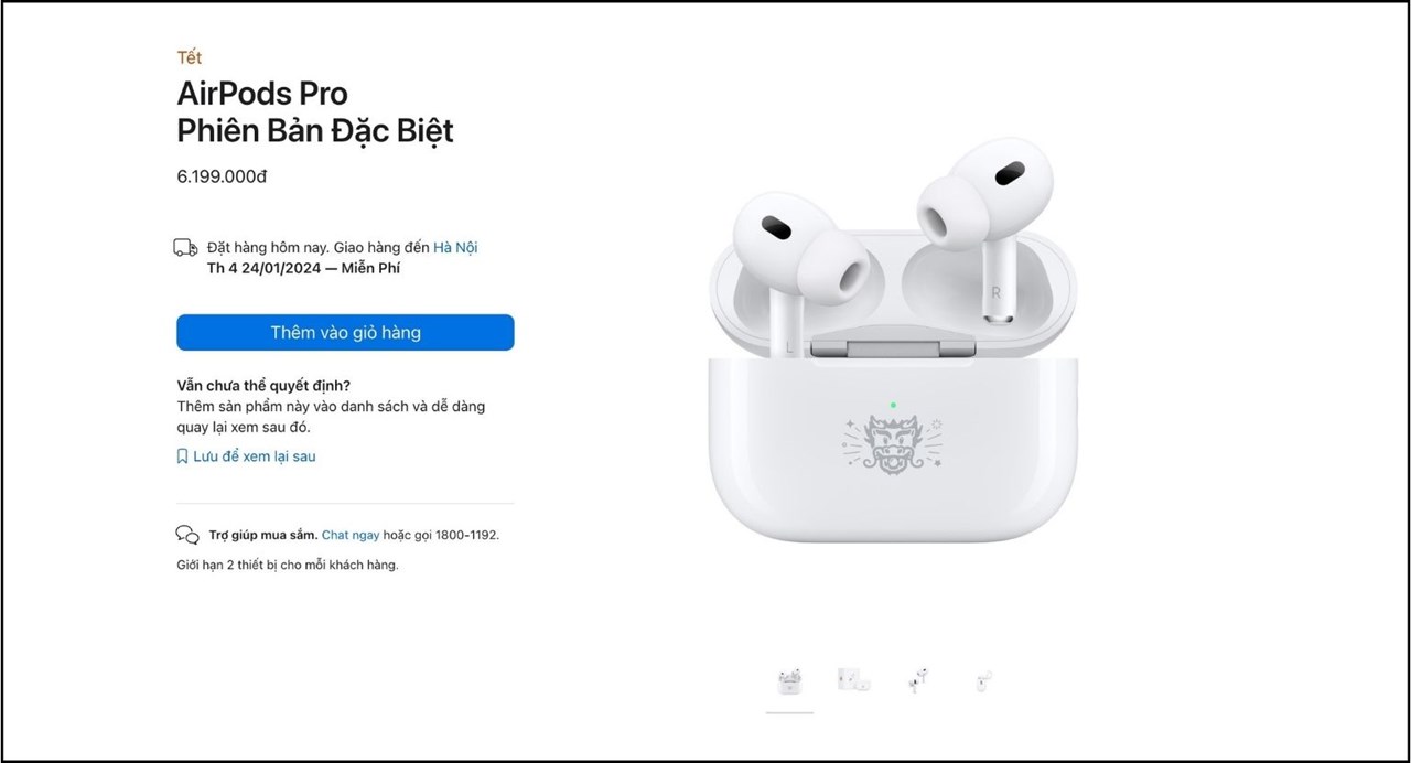 Điểm đáng chú ý của AirPods Pro phiên bản đặc biệt lần này là biểu tượng đầu rồng được khắc ở mặt trước hộp sạc