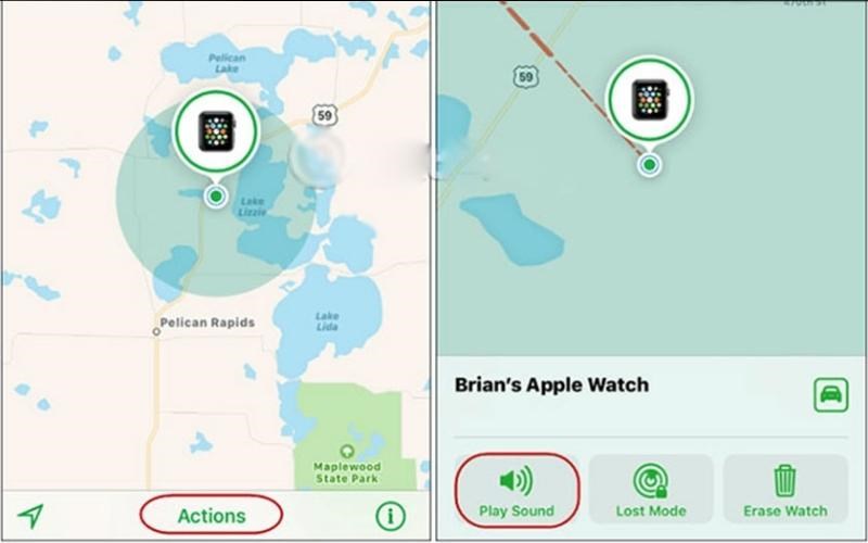 Sử dụng chức năng Phát âm thanh (Play Sound) để tìm kiếm Apple Watch
