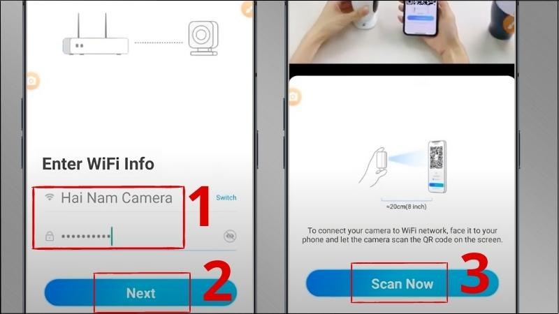 Chọn tên và nhập mật khẩu wifi > Chọn Next > Chọn Scan Now