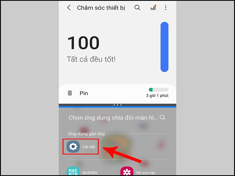 Chọn ứng dụng thứ 2 mà bạn muốn để chia đôi màn hình Chọn ứng dụng thứ 2 mà bạn muốn để chia đôi màn hình