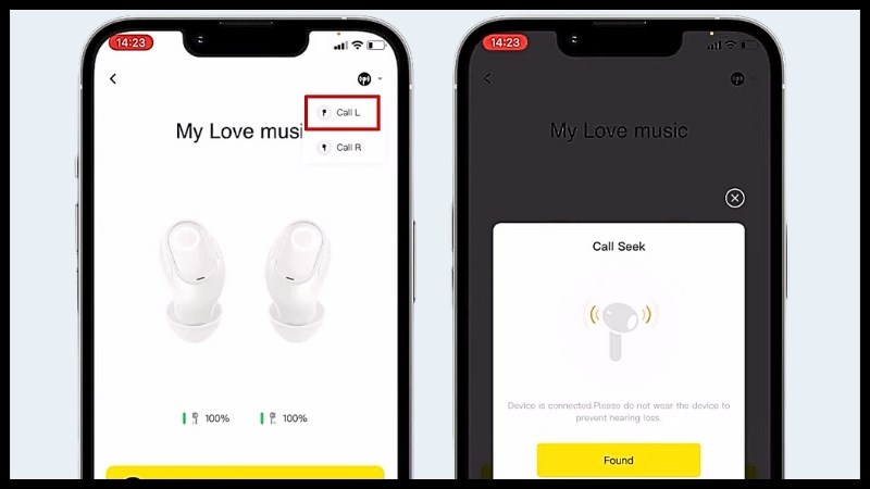 Chọn Call L nếu tìm tai nghe trái
