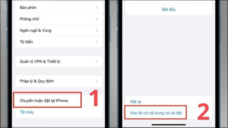 Chọn Chuyển hoặc đặt lại iPhone và Xóa tất cả nội dung và cài đặt