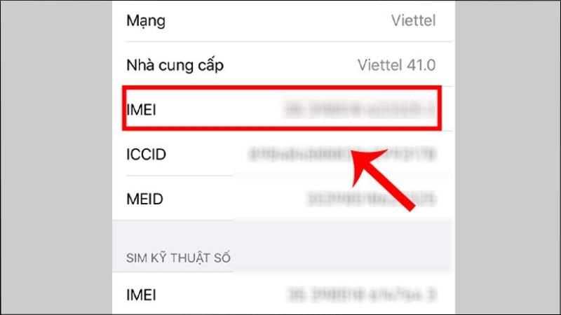 Cuộn thanh menu để kéo xuống phần IMEI để xem Cuộn thanh menu để kéo xuống phần IMEI để xem