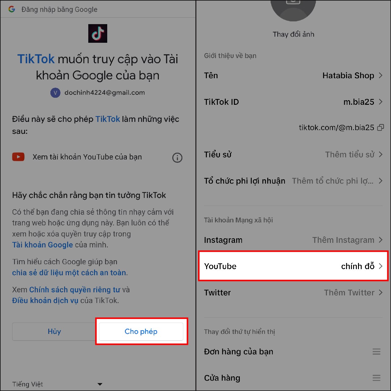Cách liên kết tài khoản YouTube và Instagram với TikTok